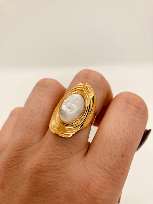 Anillo Gold Ajustable Piedra Blanca